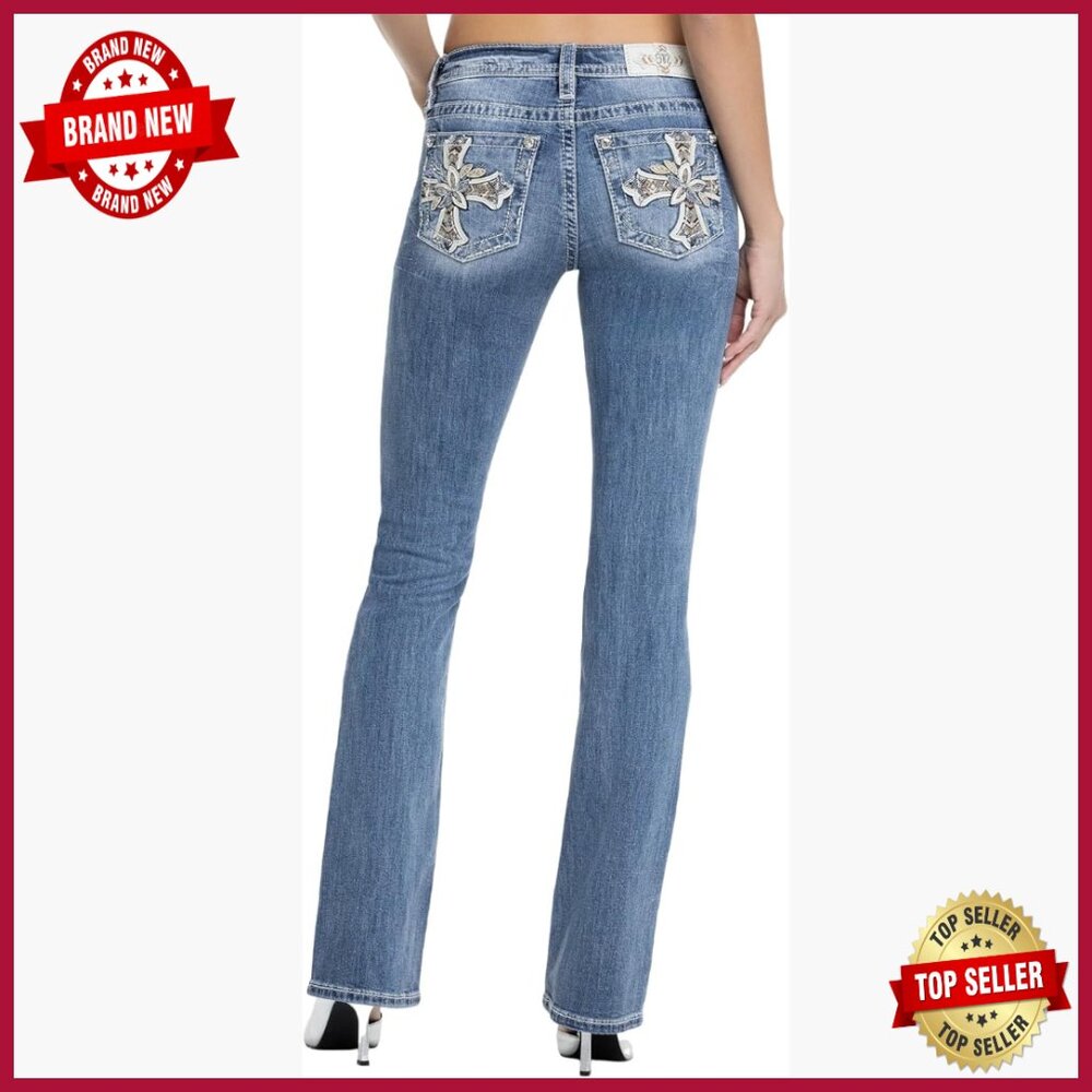 MidRise Bootcut Jeans With Embroidered Pockets Stretch Denim 32 Inseam
